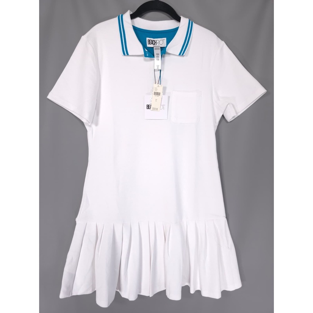 ANTHROPOLOGIE BEACH RIOT Women's New LARGE Minette Dress White Blue Polo Pleated - Picture 4 of 13